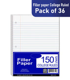 Filler Paper 150 Sheets, College Ruled, Case Pack of 36