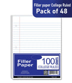 Filler Paper, 100 Count, College Ruled, Case Pack of 48, Ideal for Bulk Buyers