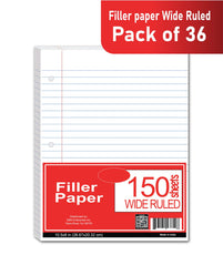 Filler Paper 150 ct, Wide Ruled, Case Pack of 36, Ideal for Bulk Buyers