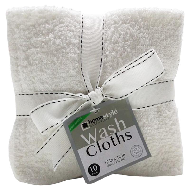 10Pk 12"X12" Wash Cloth White-24 12.5oz