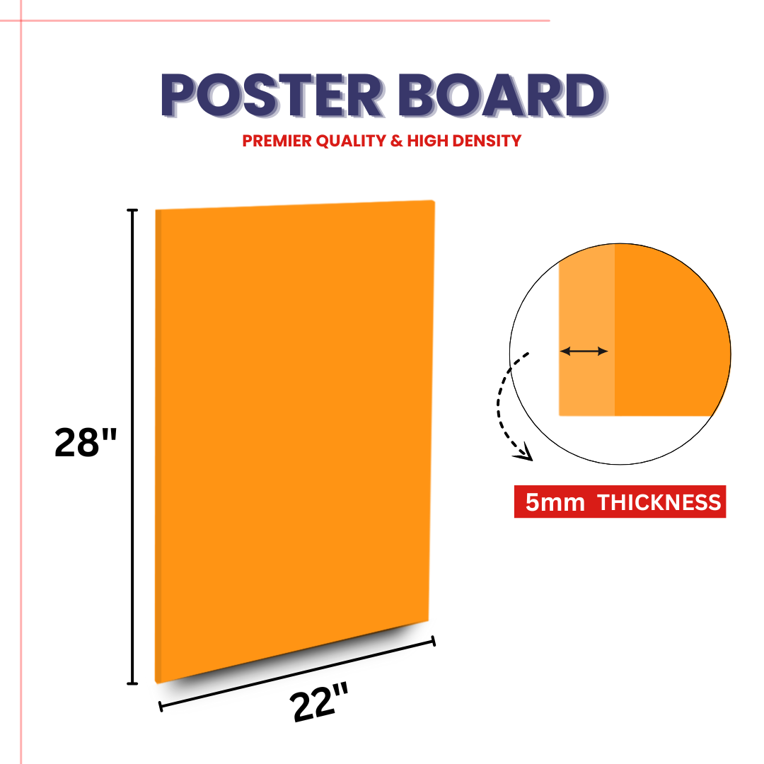 Orange Poster Boards – 22" x 28", Smooth Finish, Case of 50