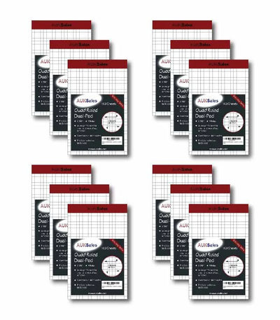 Quad Ruled Dual Graph Pad 5 x 8 Inches -White Color 100 sheets per Perforated Pad, Case Pack of 12