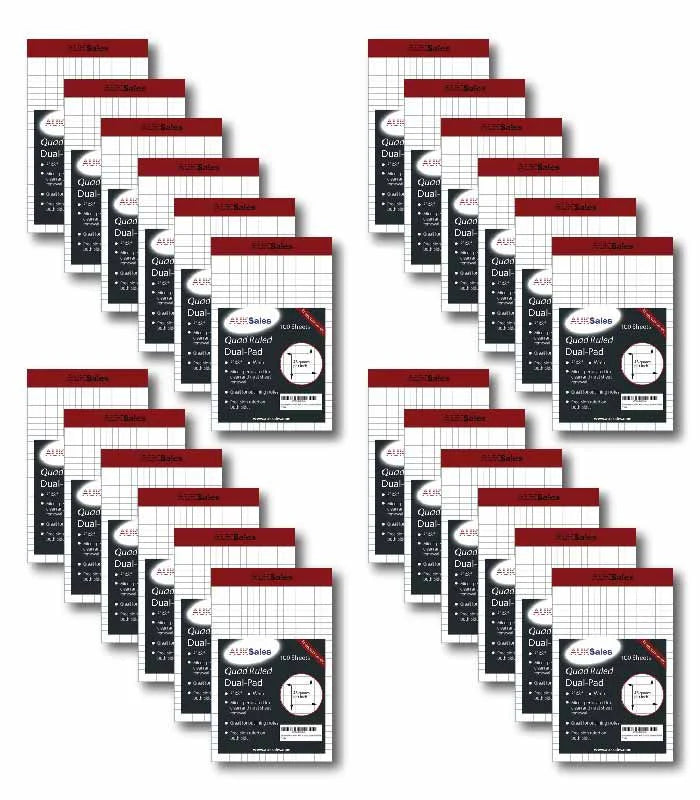 Quad Ruled Dual Graph Pad 5 x 8 Inches -White Color 100 sheets per Perforated Pad, Case Pack of 24