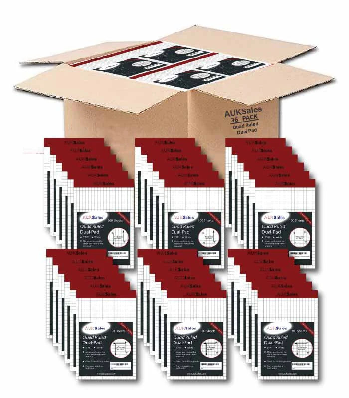 Quad Ruled Dual Graph Pad 5 x 8 Inches -White Color 100 sheets per Perforated Pad, Case Pack of 36