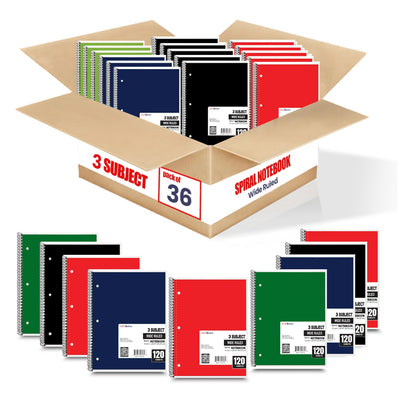 eClips 3 Subject Notebook – 120 Sheets, Wide Ruled, Case Pack of 36