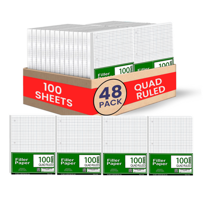 Loose Leaf Filler Paper – 100 Sheets, Graph Ruled, Pack of 48, Ideal for Bulk Buyers