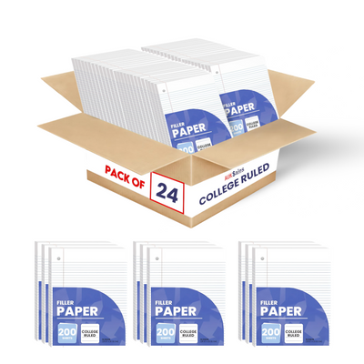 Loose Leaf Filler Paper – 200 Sheets, College Ruled, Pack of 24, Ideal for Bulk Buyers