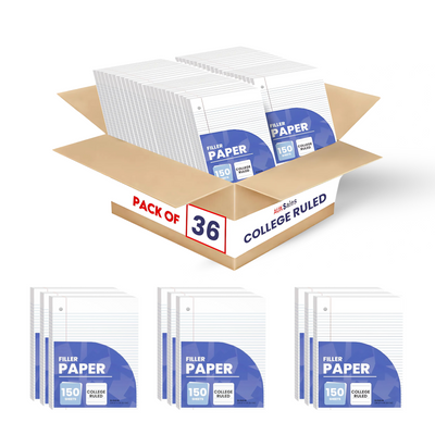Loose Leaf Filler Paper – 150 Sheets, College Ruled, Pack of 36