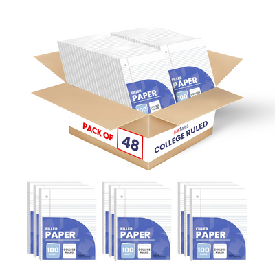 Loose Leaf Filler Paper – 100 Sheets, College Ruled, Pack of 48, Ideal for Bulk Buyers