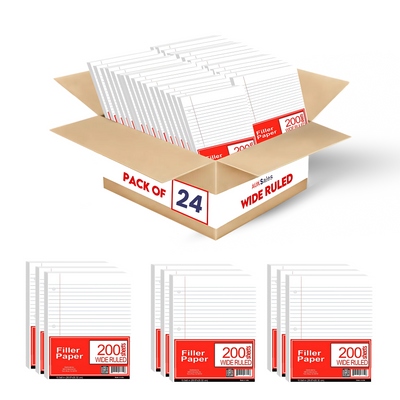 Filler Paper, 200 Count, Wide Ruled, Case Pack of 24, Ideal for Bulk Buyers
