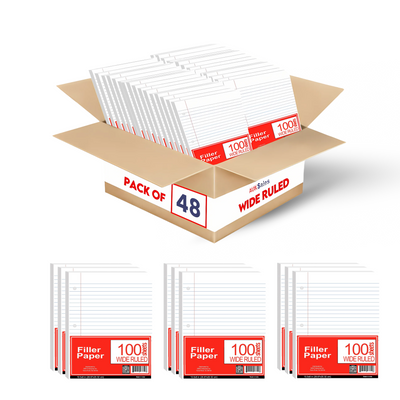Loose Leaf Filler Paper – 100 Sheets, Wide Ruled, Pack of 48, Ideal for Bulk Buyers
