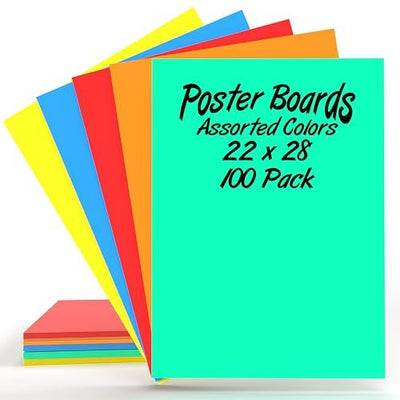 Poster Boards – 22'' x 28'', Assorted Colors, Pack of 100 – Posters and Foam Boards