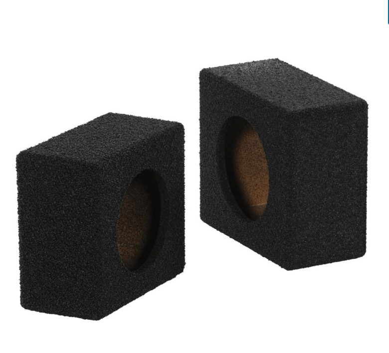 Two black foam blocks with wooden centers on a white background
