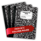 Marble Composition Notebook – 100 Sheets, College Ruled, Black Cover, Case Pack of 3