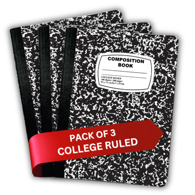 Marble Composition Notebook – 100 Sheets, College Ruled, Black Cover, Case Pack of 3