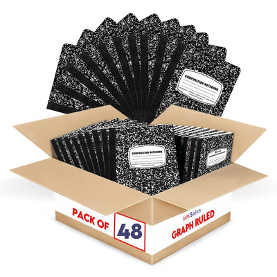Marble Notebook – 100 Sheets, Graph Ruled, Black Cover, Case Pack of 48, Ideal for Bulk Buyers