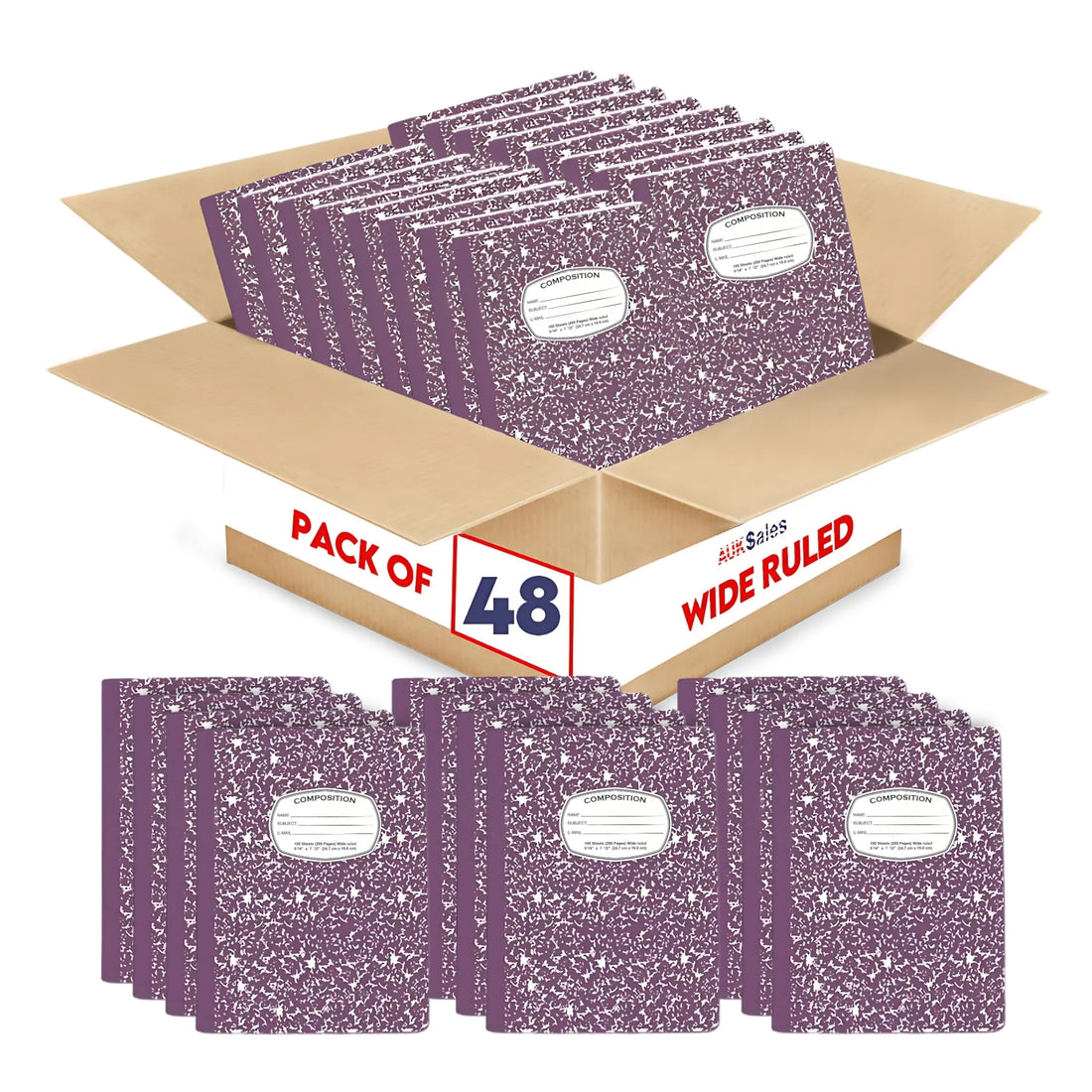 Marble Composition Notebook – 100 Sheets, Wide Ruled, Purple Cover, Case Pack of 48