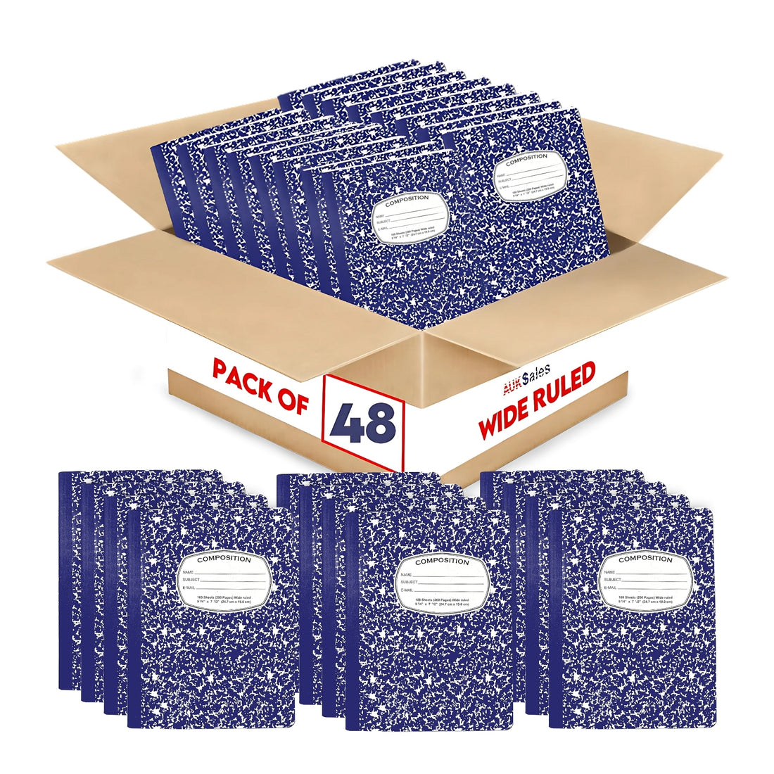 Marble Composition Notebook – 100 Sheets, Wide Ruled, Blue Cover, Case Pack of 48