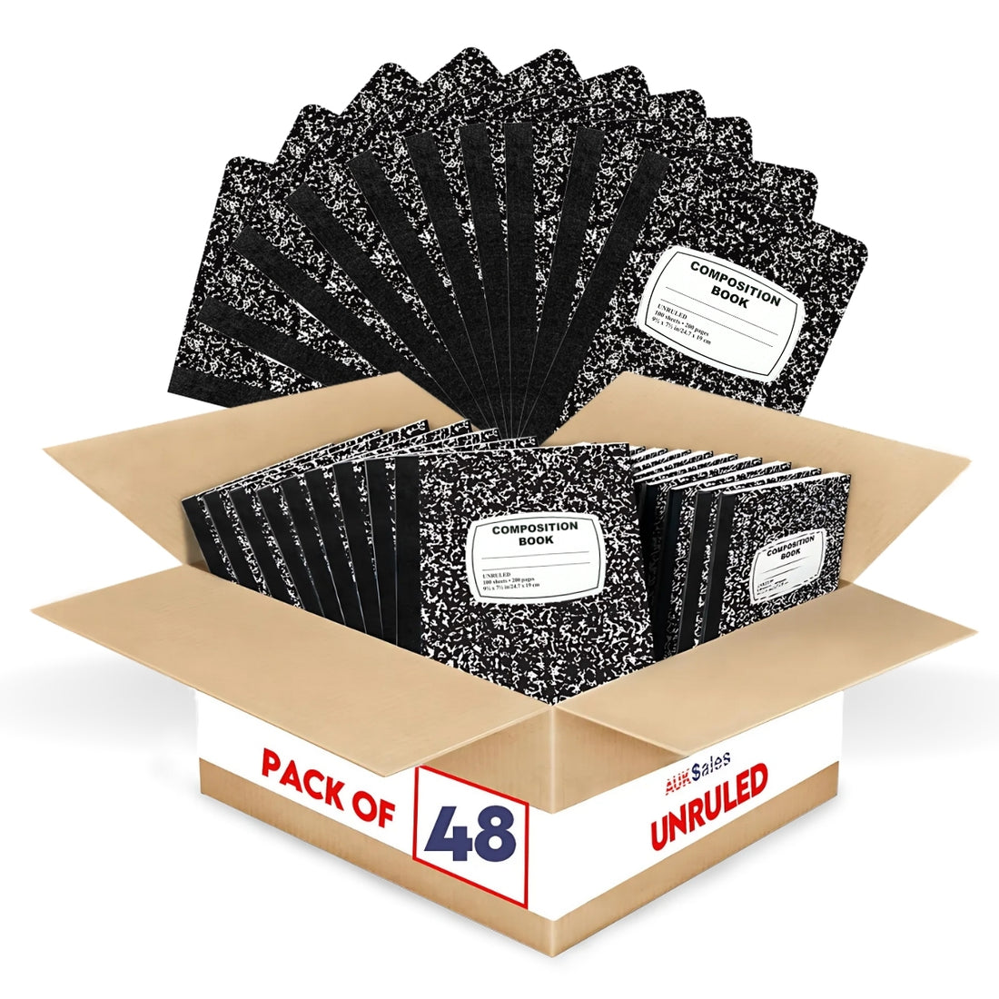 Marble Notebook – 100 Sheets, Unruled, Black Cover, Case Pack of 48, Ideal for Bulk Buyers