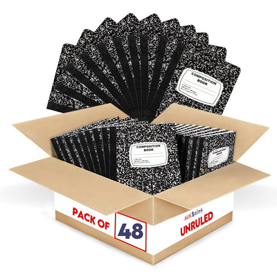 Marble Notebook – 100 Sheets, Unruled, Black Cover, Case Pack of 48, Ideal for Bulk Buyers