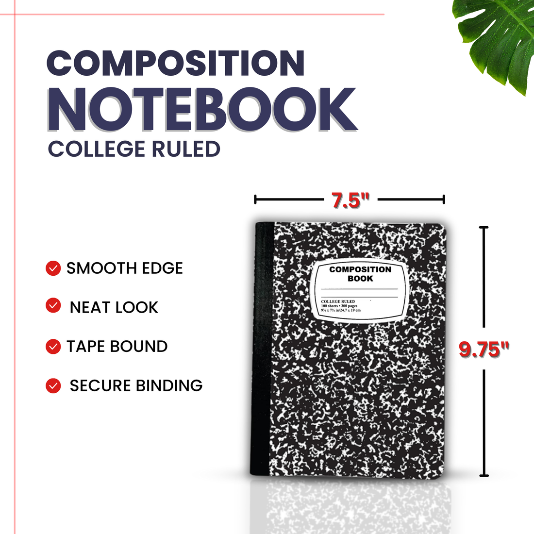 Marble Composition Notebook – 100 Sheets, College Ruled, Black Cover, Case Pack of 3