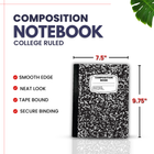 Marble Composition Notebook – 100 Sheets, College Ruled, Black Cover, Case Pack of 3