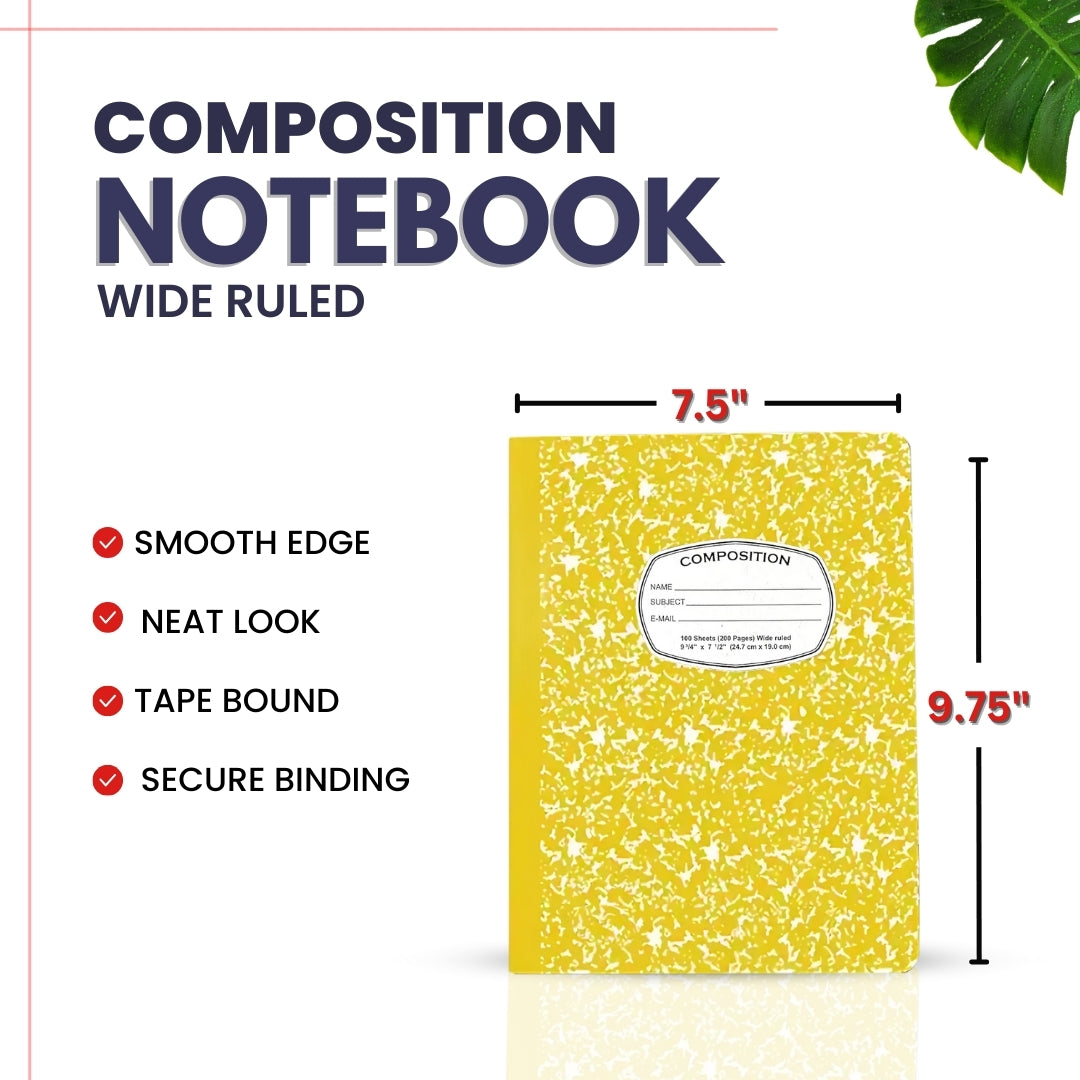 Marble Composition Notebook – 100 Sheets, Wide Ruled, Yellow Cover, Case Pack of 48