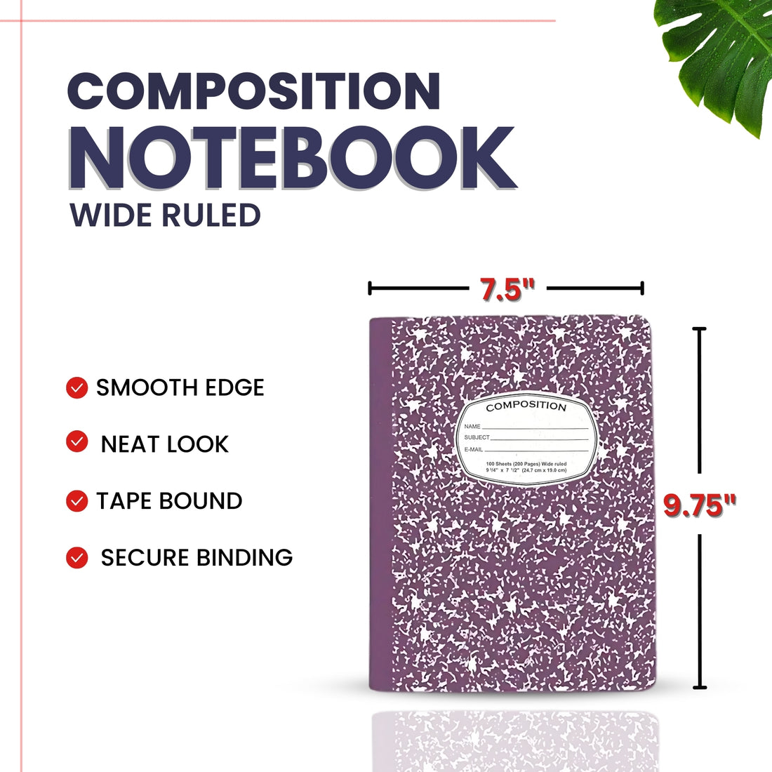 Marble Composition Notebook – 100 Sheets, Wide Ruled, Purple Cover, Case Pack of 48
