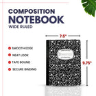 AUKSales Composition Notebook 9-3/4″ x 7-1/2″, Wide Ruled | Case Pack of 48 | Marble Cover -100 Sheets | Ideal for bulk buyers, retailers and wholesalers | Black