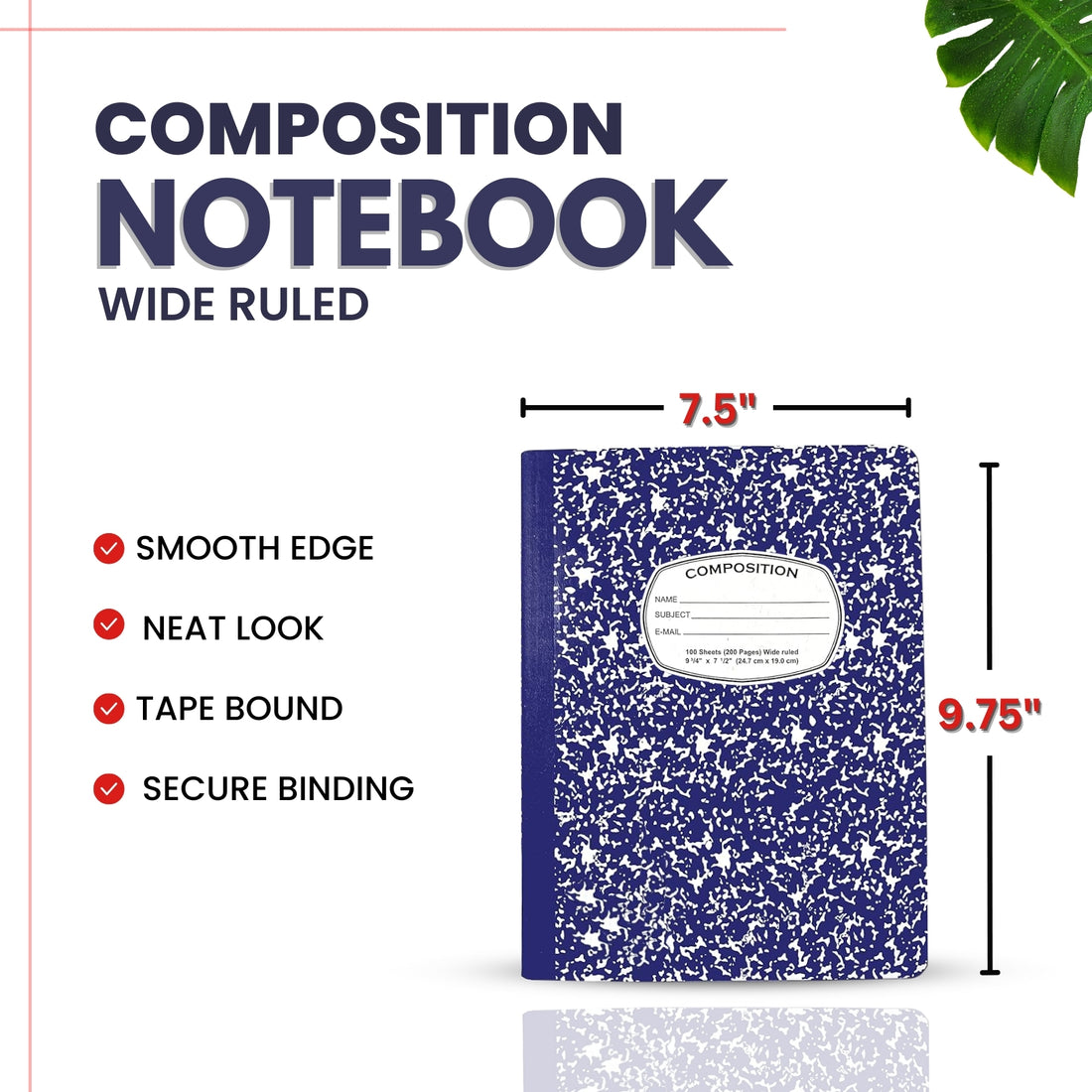 Marble Composition Notebook – 100 Sheets, Wide Ruled, Blue Cover, Case Pack of 48