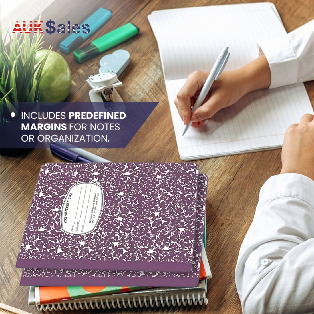 Marble Composition Notebook – 100 Sheets, Wide Ruled, Purple Cover, Case Pack of 48