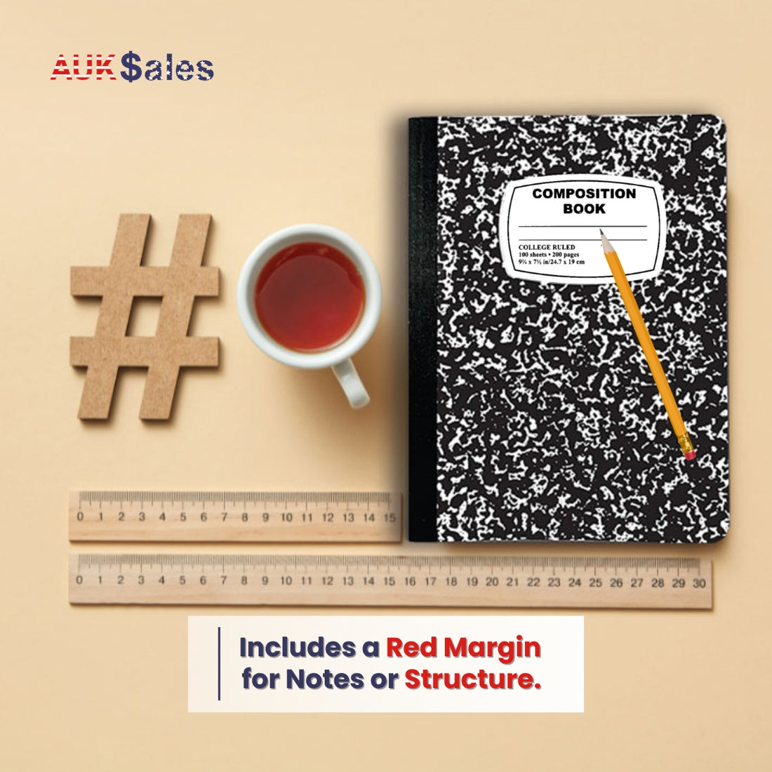 Marble Composition Notebook – 100 Sheets, College Ruled, Black Cover, Case Pack of 48