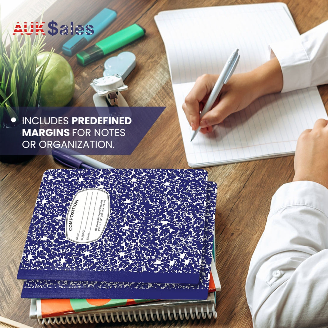 Marble Composition Notebook – 100 Sheets, Wide Ruled, Blue Cover, Case Pack of 48
