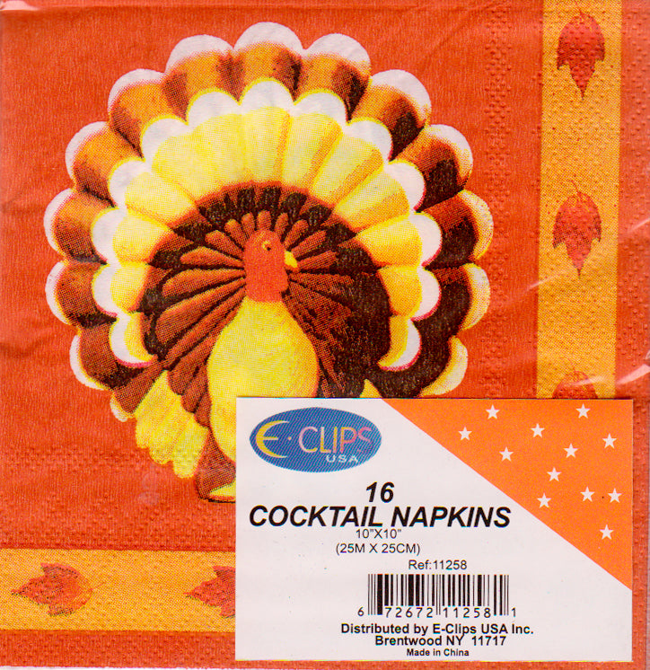 TOM TURKEY Cocktail/ Dessert  Napkins, 16ct , Case Pack of 60 , Ideal for Bulk Buyers