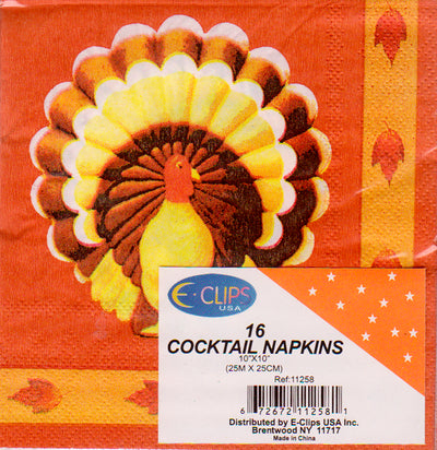 TOM TURKEY Cocktail/ Dessert  Napkins, 16ct , Case Pack of 60 , Ideal for Bulk Buyers