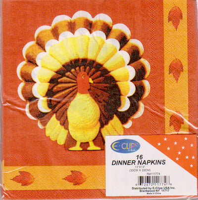 TOM TURKEY Dinner Napkins, 16ct , Case Pack of 60 , Ideal for Bulk Buyers