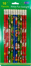 10pk Pencils Fun XMAS Designs , Case Pack of 72, Ideal for Bulk Buyers