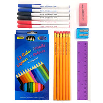 Stationery Kit 16 pieces (6 #2 pencils, 6 pens, 1 box 12 ct color pencils , 1 eraser, 1 sharpener, 1 ruler), Case Pack of 48, Ideal for Bulk Buyers