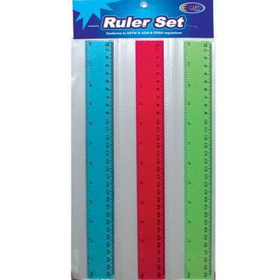 Ruler Set, 3pk, Assorted Colors, Case Pack of 48 , Ideal for Bulk Buyers