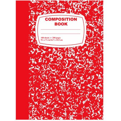 Deluxe Composition Notebook, for School Use to Take Notes, Wide Ruled, 100 Sheets, 200 Pages, Red Colored Marble Design, Case Pack of 48, Ideal for Bulk Buyers, Retailers and Wholesalers