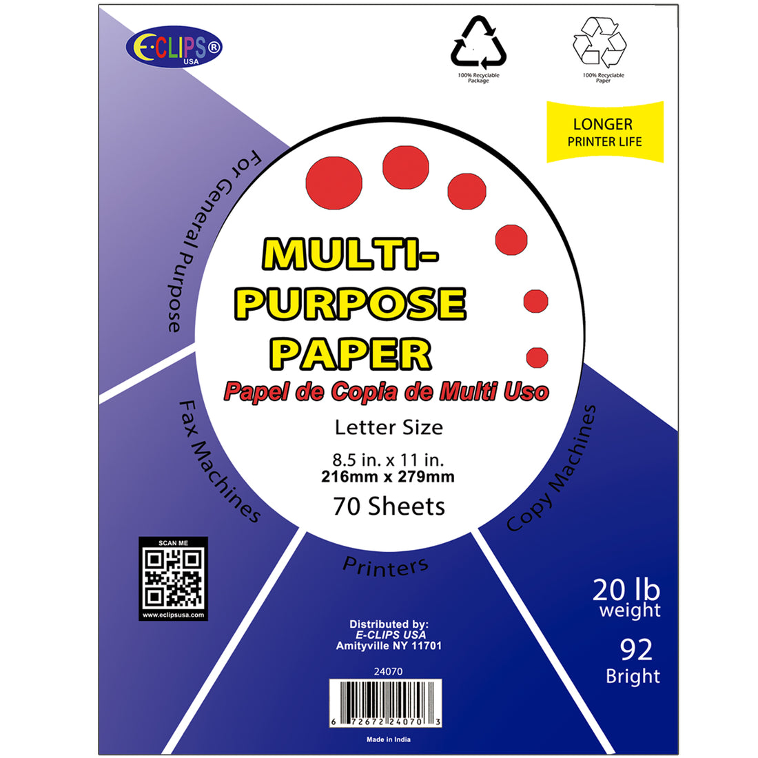 Multi-Purpose Paper, 70 sheets , Case Pack of 48, Ideal for Bulk Buyers, Retailers and Wholesalers