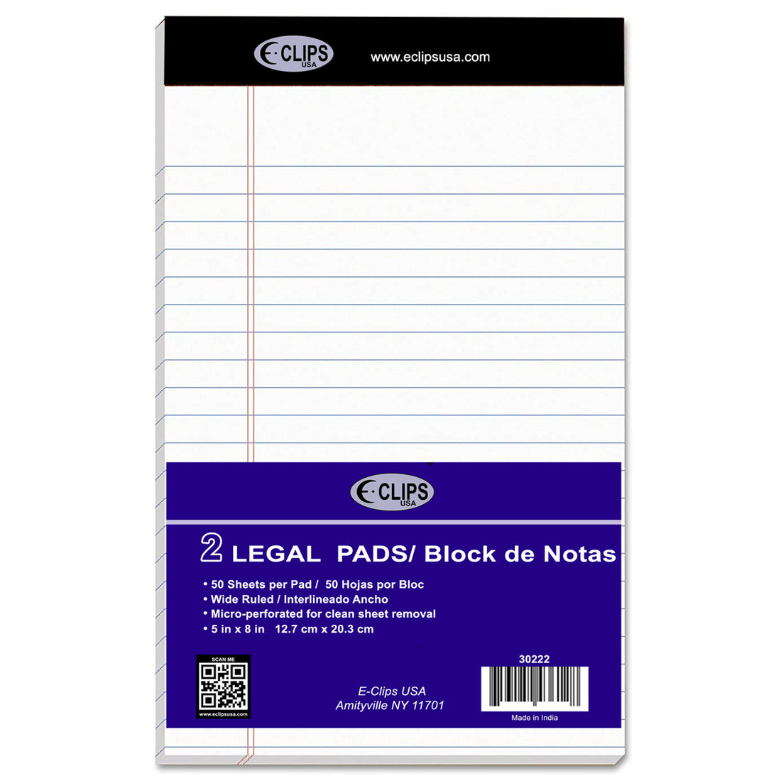 Legal Pads, 5" x 8", 50 Sheets Each 2 pk, White , Case Pack of 48 , Ideal for Bulk Buyers