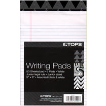 TOPS Designer Writing Pads 5"x 8", Wide Ruled, 50 White Colored Sheets, 6 packs , Case Pack of 10, Ideal for Bulk Buyers