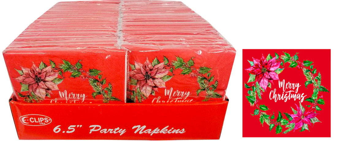 Christmas Wreath Dinner Napkins, 20 pk, Case Pack of 48, Ideal for Bulk Buyers