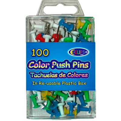 Push pins, Assorted Colors, 100 ct., Reusable Box, Case Pack of 48 , Ideal for Bulk Buyers