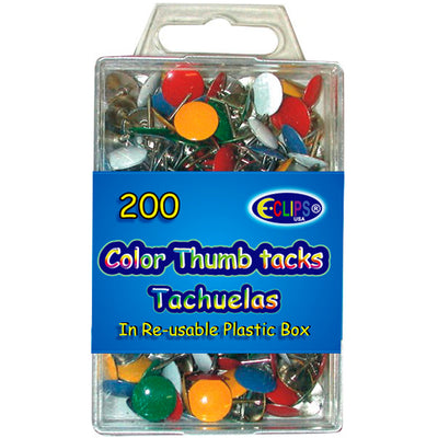 Thumb tacks, Assorted Colors, 200 ct., Reusable Box, Case Pack of 48 , Ideal for Bulk Buyers