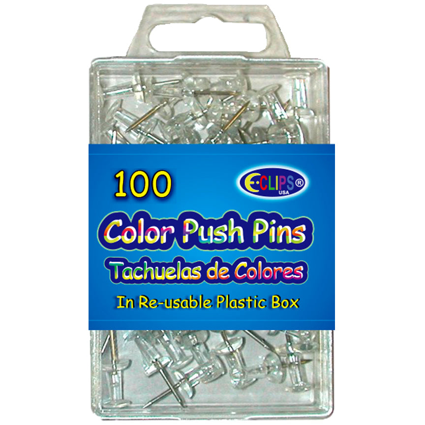 Push pins, Clear, 100 ct., Reusable Box, Case Pack of 48 , Ideal for Bulk Buyers