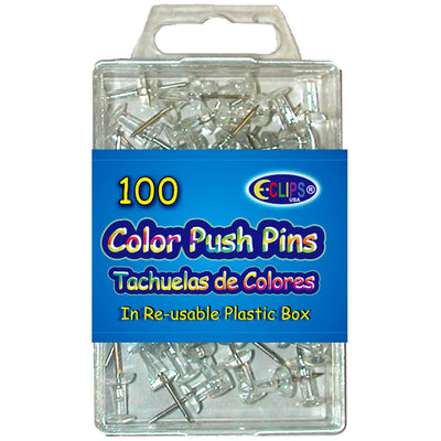 Push pins, Clear, 100 ct., Reusable Box, Case Pack of 48 , Ideal for Bulk Buyers