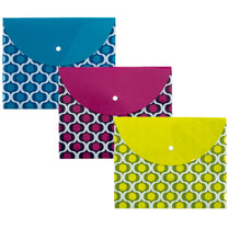 PENDAFLEX Snap Envelope, Letter Size, Fashion Designs (Blue, Yellow, Pink), Case Pack of 24,  Ideal for Bulk Buyers