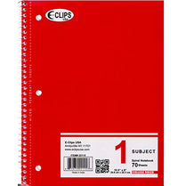 E-Clips 1 Subject Spiral Notebook College Ruled, 70 Sheets - Case Pack of 48